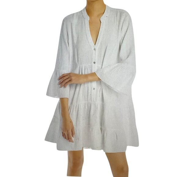 Faherty Kasey Cotton Gauze Casey Tiered Ruffle Bell 3/4 Sleeves Dress.Size Small - Picture 1 of 10